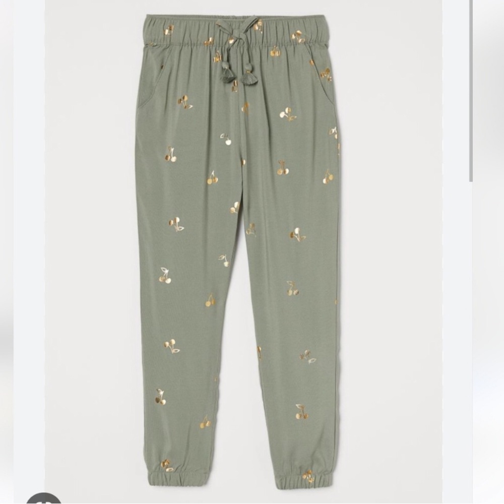 H&M Kids Green woven joggers w/gold pineapple size eur 170 / USA 20 - Picture 1 of 12